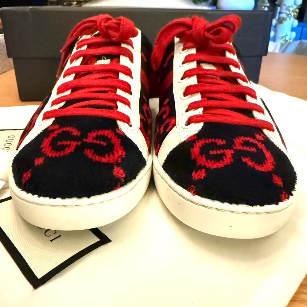 Gucci ace GG terry cloth navy/red size 37 (7-7.5 US) Sneakers with box etc - Picture 5 of 8